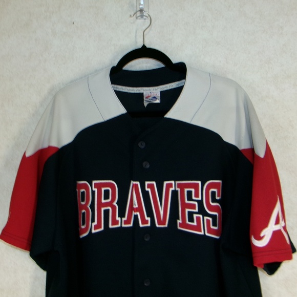 EC Majestic Genuine Merch Atlanta Braves RedWhiteBlue MLB Retro90’s Jersey SzXXL - Picture 2 of 6